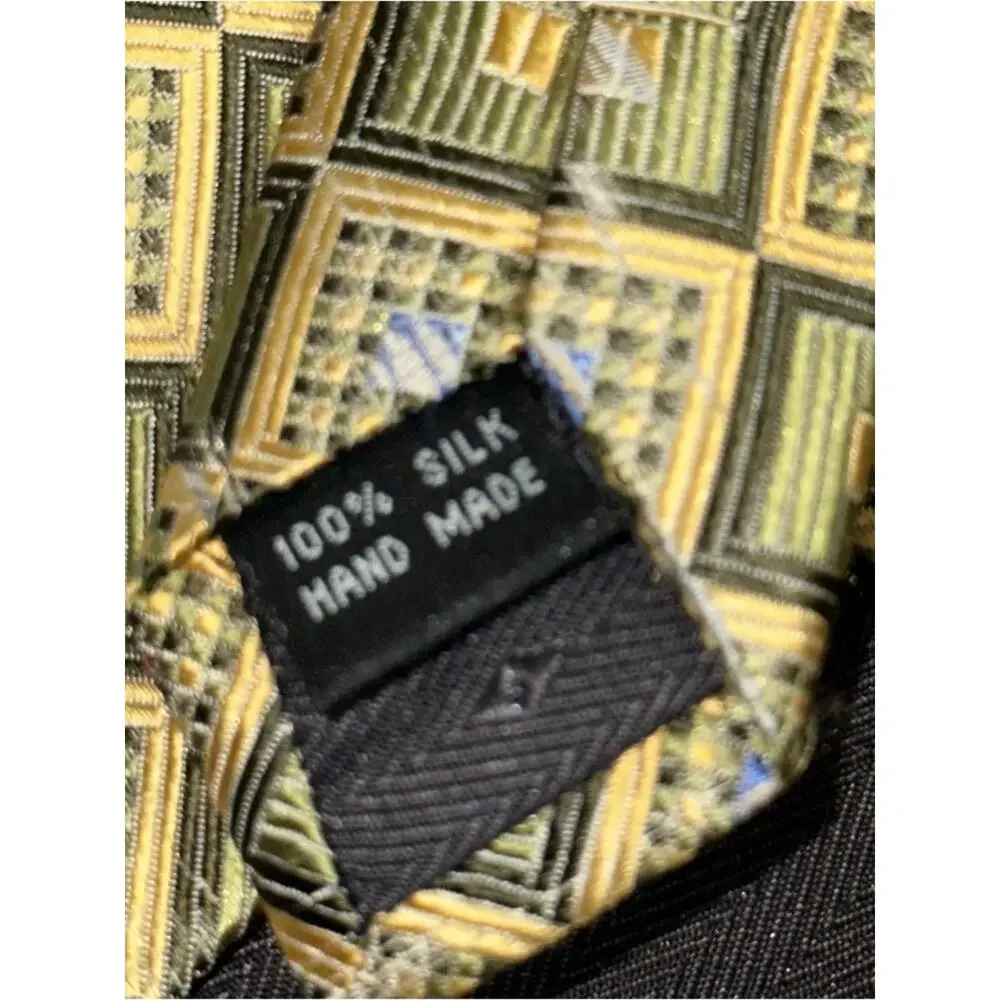 Bruno Piattelli Roma Vintage Gold Green Geometric Print Silk Necktie Tie